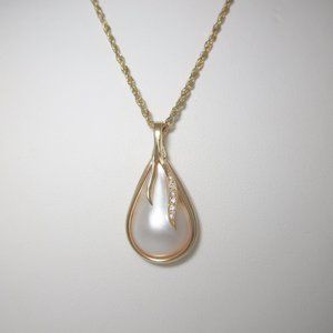 Gold Pearl Diamond Necklace 14k Japanese 20"